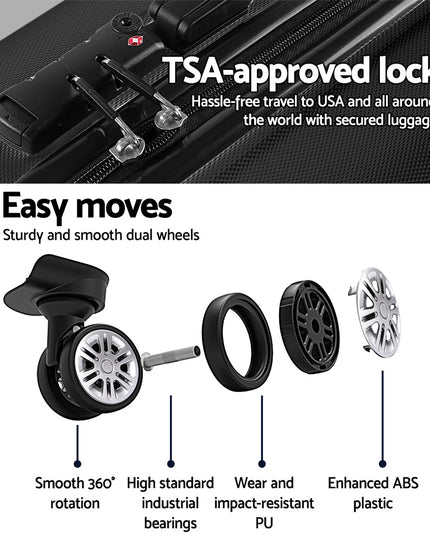 Wanderlite 2pc Luggage Trolley Set Suitcase Travel TSA Carry On Hard Case Lightweight Black