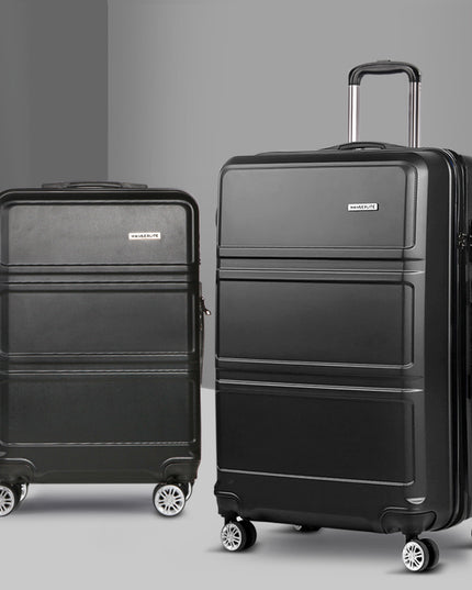 Wanderlite 2pc Luggage Trolley Set Suitcase Travel TSA Carry On Hard Case Lightweight Black