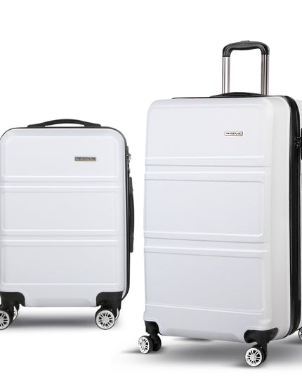 Wanderlite 2pc Luggage Trolley Set Suitcase Travel TSA Carry On Hard Case Lightweight White