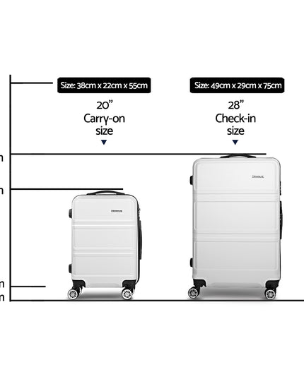 Wanderlite 2pc Luggage Trolley Set Suitcase Travel TSA Carry On Hard Case Lightweight White