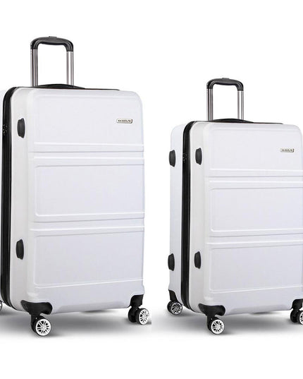 Wanderlite 2pc Luggage Trolley Set Suitcase Travel TSA Carry On Hard Case Lightweight White