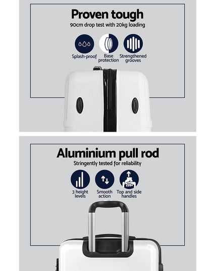 Wanderlite 2pc Luggage Trolley Set Suitcase Travel TSA Carry On Hard Case Lightweight White