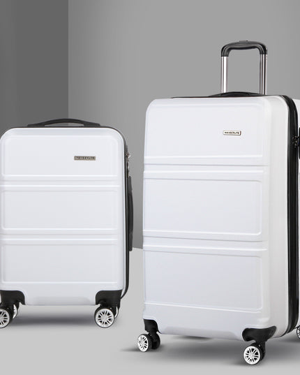 Wanderlite 2pc Luggage Trolley Set Suitcase Travel TSA Carry On Hard Case Lightweight White