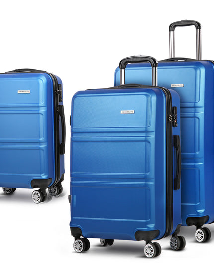 Wanderlite 3pc Luggage Trolley Set Suitcase Travel TSA Carry On Hard Case Lightweight Blue