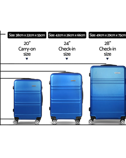 Wanderlite 3pc Luggage Trolley Set Suitcase Travel TSA Carry On Hard Case Lightweight Blue