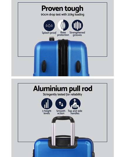 Wanderlite 3pc Luggage Trolley Set Suitcase Travel TSA Carry On Hard Case Lightweight Blue