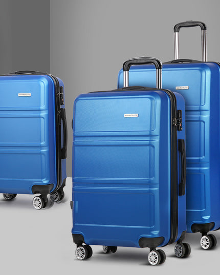 Wanderlite 3pc Luggage Trolley Set Suitcase Travel TSA Carry On Hard Case Lightweight Blue