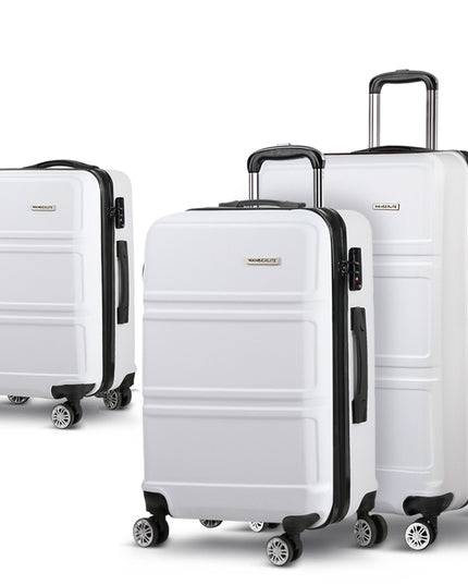 Wanderlite 3pc Luggage Trolley Set Suitcase Travel TSA Carry On Hard Case Lightweight White