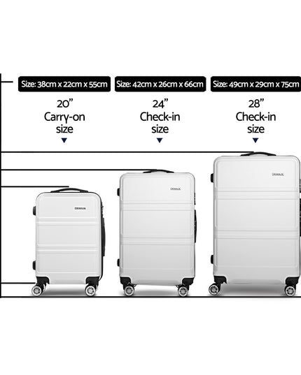 Wanderlite 3pc Luggage Trolley Set Suitcase Travel TSA Carry On Hard Case Lightweight White