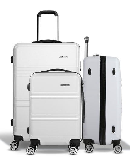 Wanderlite 3pc Luggage Trolley Set Suitcase Travel TSA Carry On Hard Case Lightweight White