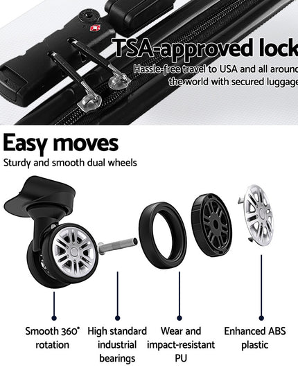 Wanderlite 3pc Luggage Trolley Set Suitcase Travel TSA Carry On Hard Case Lightweight White