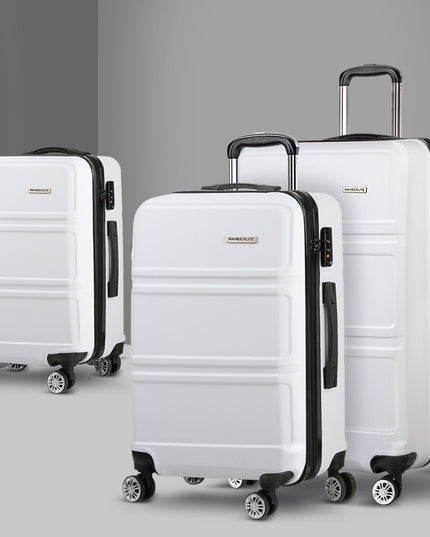 Wanderlite 3pc Luggage Trolley Set Suitcase Travel TSA Carry On Hard Case Lightweight White