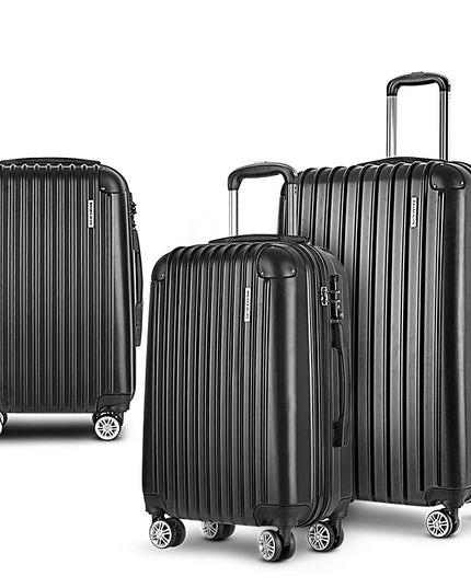 Wanderlite 3pcs LuggageTrolley Set Travel Suitcase Storage Organiser Carry On Hard Case TSA Lightweight Black