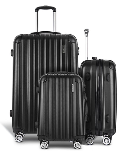 Wanderlite 3pcs LuggageTrolley Set Travel Suitcase Storage Organiser Carry On Hard Case TSA Lightweight Black