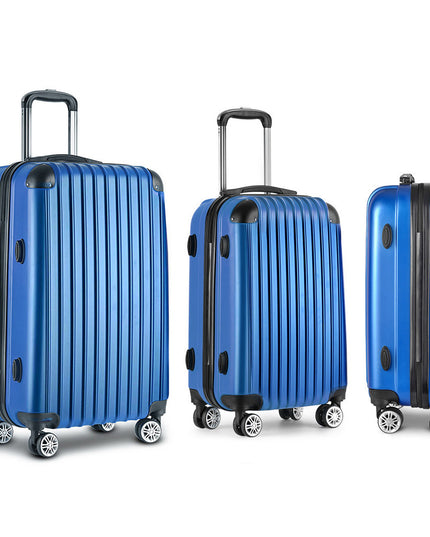 Wanderlite 3pcs LuggageTrolley Set Travel Suitcase Storage Organiser Carry On Hard Case TSA Lightweight Blue