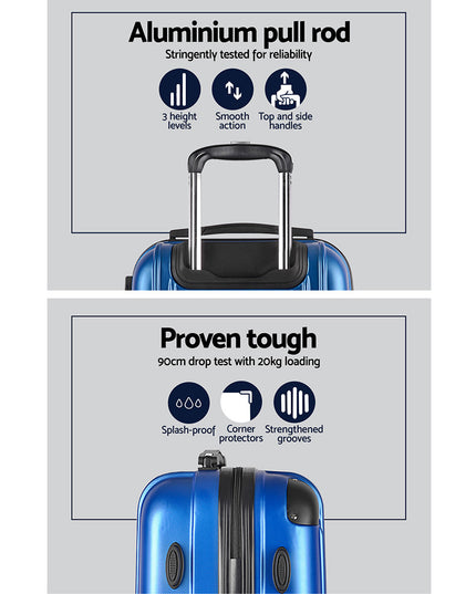 Wanderlite 3pcs LuggageTrolley Set Travel Suitcase Storage Organiser Carry On Hard Case TSA Lightweight Blue