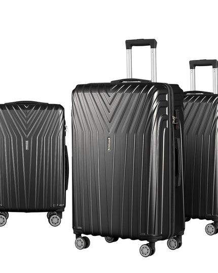 Wanderlite 3pc Luggage Trolley Set Suitcase Travel TSA Hard Case Carry On Black Lightweight