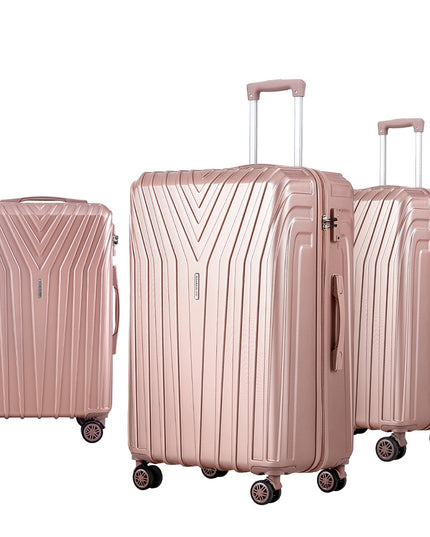 Wanderlite 3pc Luggage Trolley Set Suitcase Travel TSA Hard Case Carry On Pink Lightweight