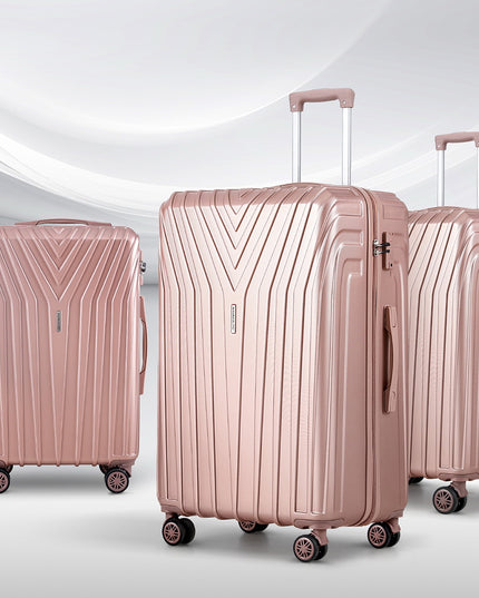 Wanderlite 3pc Luggage Trolley Set Suitcase Travel TSA Hard Case Carry On Pink Lightweight