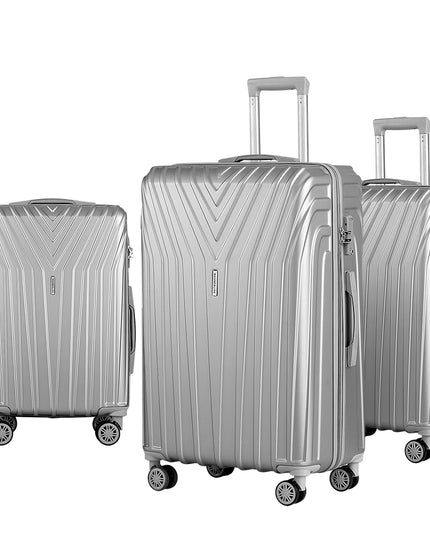 Wanderlite 3pc Luggage Trolley Set Suitcase Travel TSA Hard Case Carry On Silver Lightweight