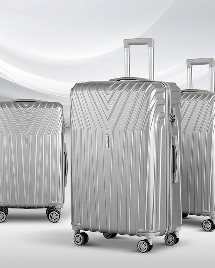 Wanderlite 3pc Luggage Trolley Set Suitcase Travel TSA Hard Case Carry On Silver Lightweight