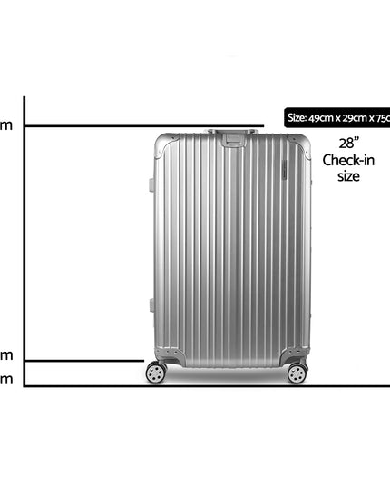 Wanderlite 28" Luggage Trolley Travel Suitcase Set TSA Carry On Lightweight Aluminum Silver