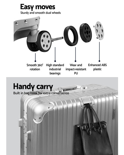 Wanderlite 28" Luggage Trolley Travel Suitcase Set TSA Carry On Lightweight Aluminum Silver