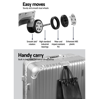 Wanderlite 28" Luggage Trolley Travel Suitcase Set TSA Carry On Lightweight Aluminum Silver