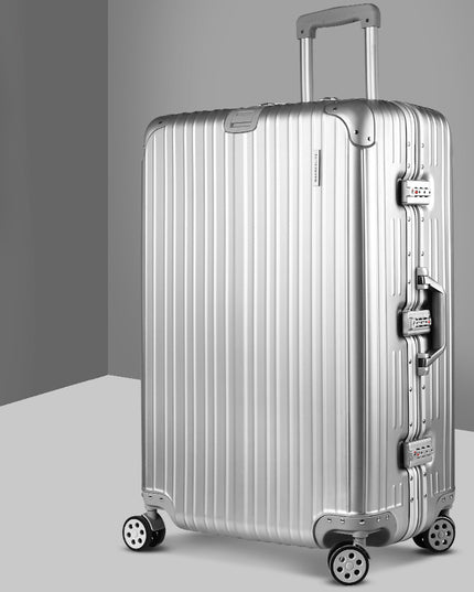 Wanderlite 28" Luggage Trolley Travel Suitcase Set TSA Carry On Lightweight Aluminum Silver