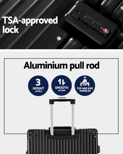 Wanderlite 28" Luggage Trolley Travel Suitcase Set TSA Hard Case Lightweight Aluminum Black