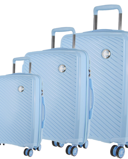 Pierre Cardin Inspired Milleni Hardshell 3-Piece Luggage Bag Set Travel Suitcase - Blue