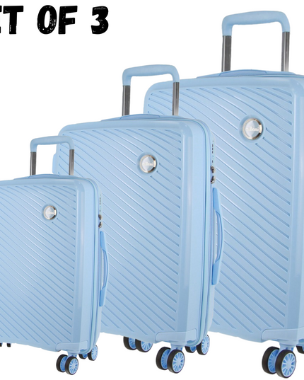 Pierre Cardin Inspired Milleni Hardshell 3-Piece Luggage Bag Set Travel Suitcase - Blue