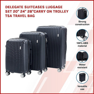 Delegate Suitcases Luggage Set 20" 24" 28"Carry On Trolley TSA Travel Bag