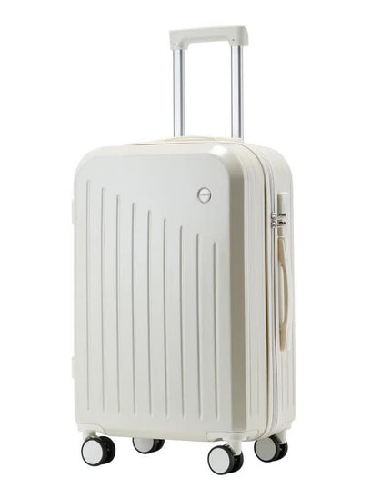 Smart Carry-On Luggage with Cup Holder & USB Charging Port - White Color Spinner Suitcase for Travel Convenience  20 inch