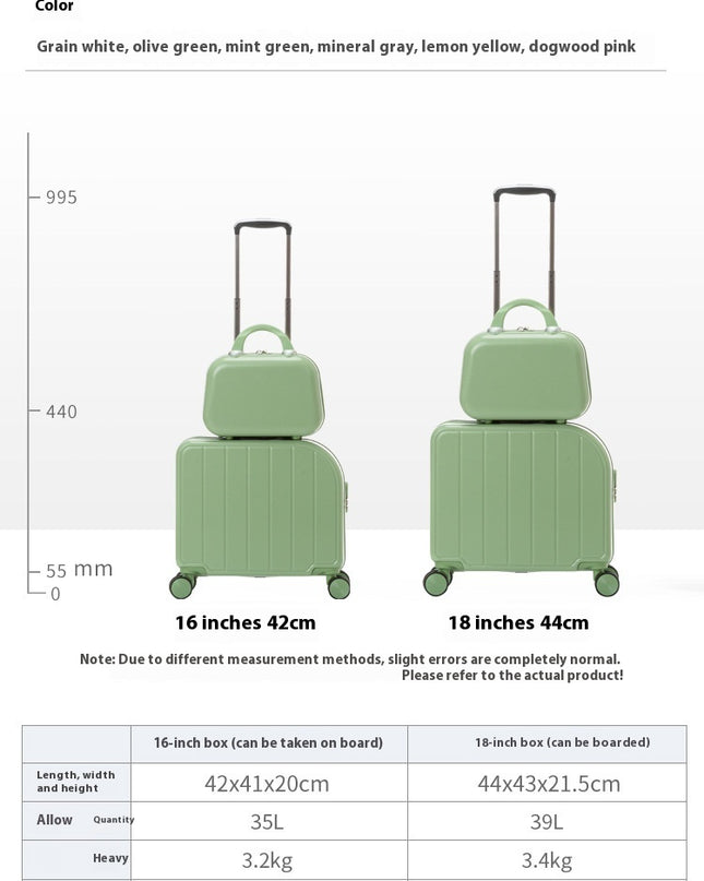 Mint Green 18-Inch Lightweight Carry-On Luggage - Waterproof & Anti-Theft Suitcase with Silent Universal Wheels