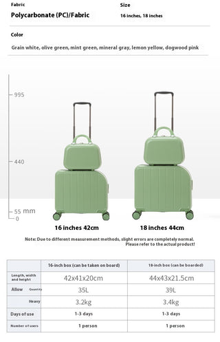 Mint Green 18-Inch Lightweight Carry-On Luggage - Waterproof & Anti-Theft Suitcase with Silent Universal Wheels