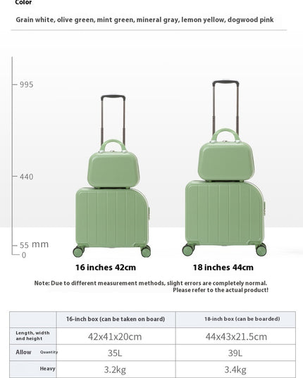 Dark Green 18-Inch Lightweight Carry-On Luggage - Waterproof & Anti-Theft Suitcase with Silent Universal Wheels